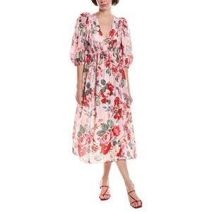 Sea New York Laine‎ Silk Midi Dress Small Pink Floral Puff Sleeve NWOT Wedding